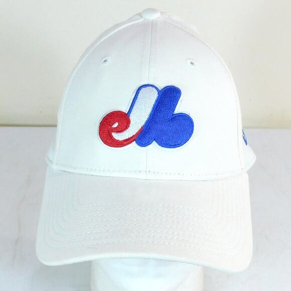 New Era Montreal Expos Flex Fit Hat Size M/L Cream Blue Underbrim MLB - Picture 1 of 7
